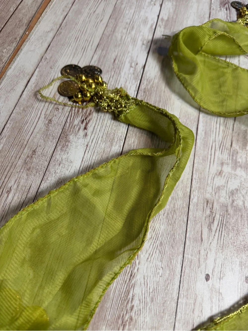 Green Coin Fringe Belly Dance Hip Scarf - Picture 5 of 6